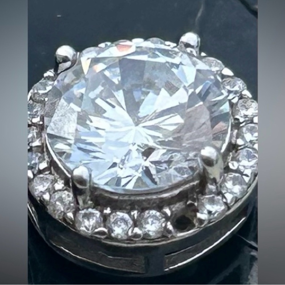 Round Crystal Halo CZ Faux Diamond Silver Earrings Affordable Luxury Earrings - Picture 6 of 11